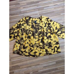 🇬🇪🔹️Vintage Basic Editions Yellow & Brown Linen Blend Floral Jacket Size 3X